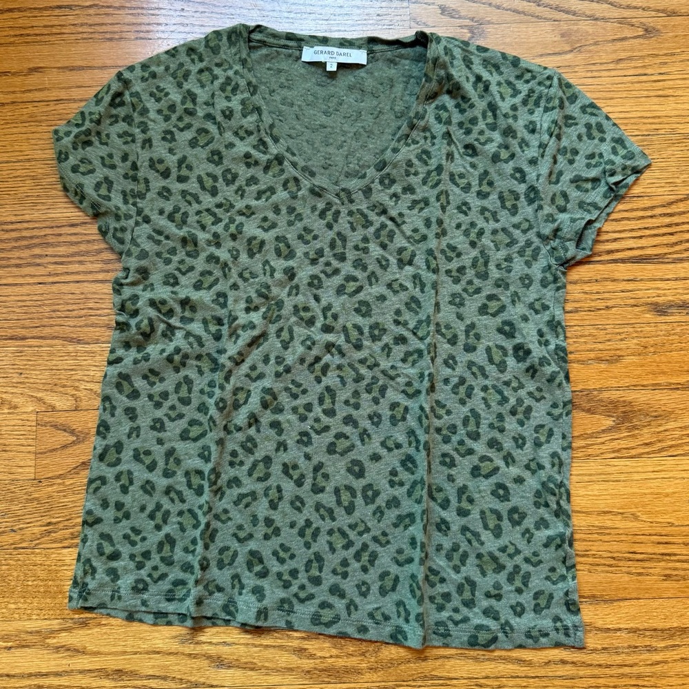 Gerard Darel Short Sleeve in Green Cheetah Print